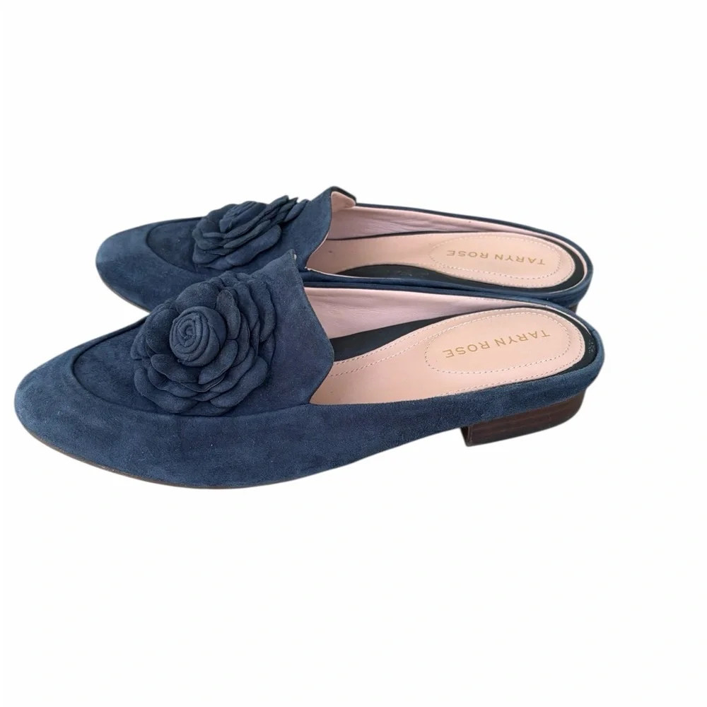 Taryn Rose Blythe navy suede mule with rosette detail. - Picture 5 of 8